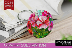 Stained Glass Keychain PNG - Flowers Keychain Sublimation Product Image 1