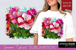 Stained Glass Square Tshirt Background - Flowers PNG Product Image 1