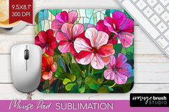 Stained Glass Mouse Pad Sublimation - Flowers Mousepad PNG Product Image 1