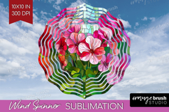 Stained Glass Wind Spinner Sublimation PNG - Flowers Round Product Image 1