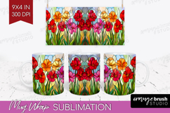 Stained Glass Mug Wrap - Flowers Mug PNG Sublimation Product Image 1