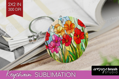 Stained Glass Keychain PNG - Flowers Keychain Sublimation Product Image 1