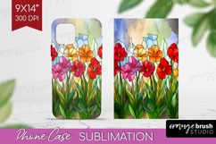 Stained Glass Phone Case PNG - Flowers Case PNG Sublimation Product Image 1