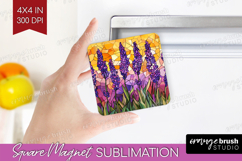 Stained Glass Magnet Sublimation - Flowers Square Magnet PNG Product Image 1