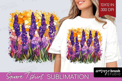 Stained Glass Square Tshirt Background - Flowers PNG Product Image 1
