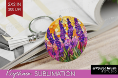 Stained Glass Keychain PNG - Flowers Keychain Sublimation Product Image 1