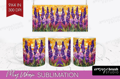 Stained Glass Mug Wrap - Flowers Mug PNG Sublimation Product Image 1