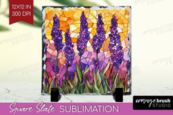 Stained Glass Slate PNG - Flowers Square Slate Sublimation Product Image 1