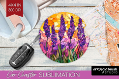 Stained Glass Car Coaster - Flowers Coaster PNG Sublimation Product Image 1