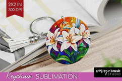 Stained Glass Keychain PNG - Flowers Keychain Sublimation Product Image 1