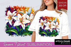 Stained Glass Square Tshirt Background - Flowers PNG Product Image 1