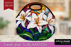 Stained Glass Lunch Bag - Flowers Lunch Bug PNG Sublimation Product Image 1