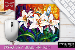Stained Glass Mouse Pad Sublimation - Flowers Mousepad PNG Product Image 1