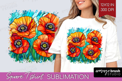 Stained Glass Square Tshirt Background - Flowers PNG Product Image 1
