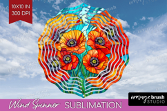 Stained Glass Wind Spinner Sublimation PNG - Flowers Round Product Image 1