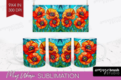 Stained Glass Mug Wrap - Flowers Mug PNG Sublimation Product Image 1