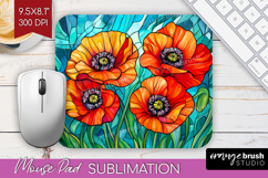 Stained Glass Mouse Pad Sublimation - Flowers Mousepad PNG Product Image 1