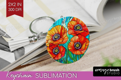 Stained Glass Keychain PNG - Flowers Keychain Sublimation Product Image 1