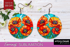 Stained Glass Round Earrings - Flowers PNG Sublimation Product Image 1
