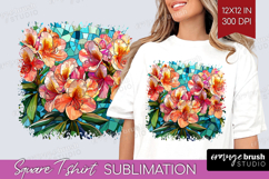 Stained Glass Square Tshirt Background - Flowers PNG Product Image 1