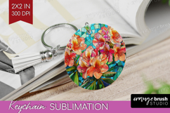 Stained Glass Keychain PNG - Flowers Keychain Sublimation Product Image 1