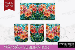 Stained Glass Mug Wrap - Flowers Mug PNG Sublimation Product Image 1