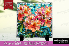 Stained Glass Slate PNG - Flowers Square Slate Sublimation Product Image 1