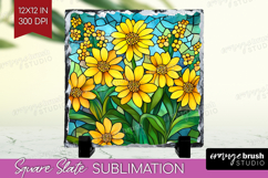 Stained Glass Slate PNG - Flowers Square Slate Sublimation Product Image 1
