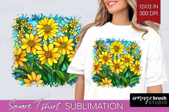Stained Glass Square Tshirt Background - Flowers PNG Product Image 1
