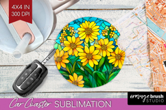Stained Glass Car Coaster - Flowers Coaster PNG Sublimation Product Image 1