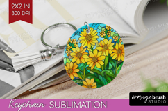 Stained Glass Keychain PNG - Flowers Keychain Sublimation Product Image 1