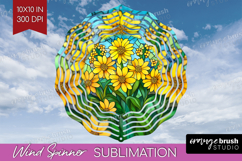 Stained Glass Wind Spinner Sublimation PNG - Flowers Round Product Image 1