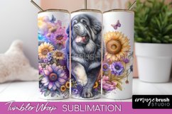 Tibetan Mastiff Tumbler Wrap Dog Sublimation Floral PNG Product Image 1