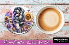 Tibetan Mastiff Round Coaster Dog Sublimation Floral PNG Product Image 1