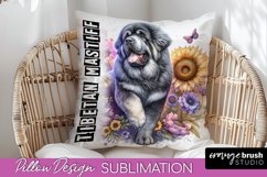 Mastiff Dog Pillow Cover - Dog Mom Floral Pillow Sublimation Product Image 1