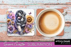 Tibetan Mastiff Square Coaster Dog Sublimation Floral PNG Product Image 1