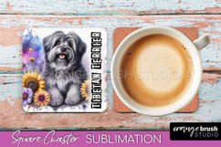 Dog Square Coaster - Dog Mom Floral Coaster Sublimation Product Image 1