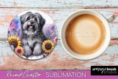 Tibetan Terrier Round Coaster Dog Sublimation Floral PNG Product Image 1