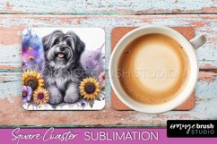 Tibetan Terrier Square Coaster Dog Sublimation Floral PNG Product Image 1