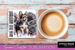 Dog Square Coaster - Dog Mom Floral Coaster Sublimation Product Image 1