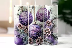 Christmas Tumbler Wrap with Purple Christmas Bulbs and Pine Product Image 2