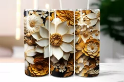 3d Wood Carving Effect Floral Tumbler Wrap | 3d Flowers PNG Product Image 2