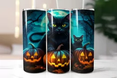 Black Cat Halloween Pumpkins Tumbler Wrap 20 oz Product Image 2