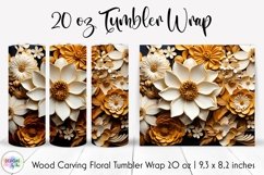 3d Wood Carving Effect Floral Tumbler Wrap | 3d Flowers PNG Product Image 1