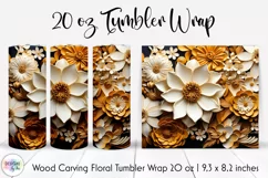 3d Wood Carving Effect Floral Tumbler Wrap | 3d Flowers PNG Product Image 1