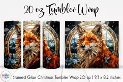 Stained Glass Christmas Fox Tumbler Wrap | Fox Stained Glass Product Image 1