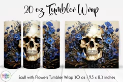 Vintage Scull with Flowers Tumbler Wrap | Halloween Tumbler Product Image 1
