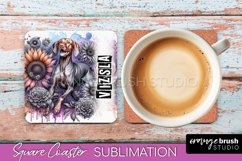 Dog Square Coaster - Dog Mom Floral Coaster Sublimation Product Image 1