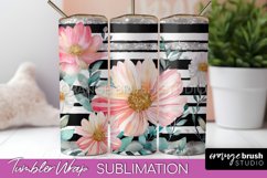 Floral Tumbler Wrap - Pink Flowers Watercolor Tumbler PNG Product Image 1