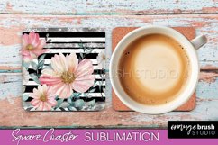 Watercolor Flowers Square Coaster - Floral Pink Sublimation Product Image 1